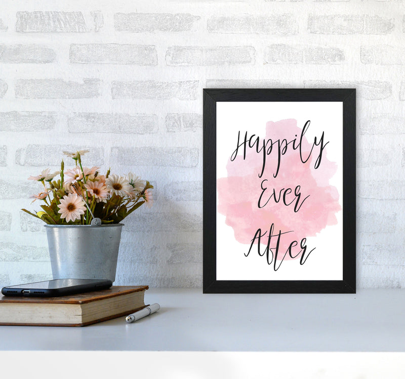 Happily Ever After Pink Watercolour Modern Print A4 White Frame