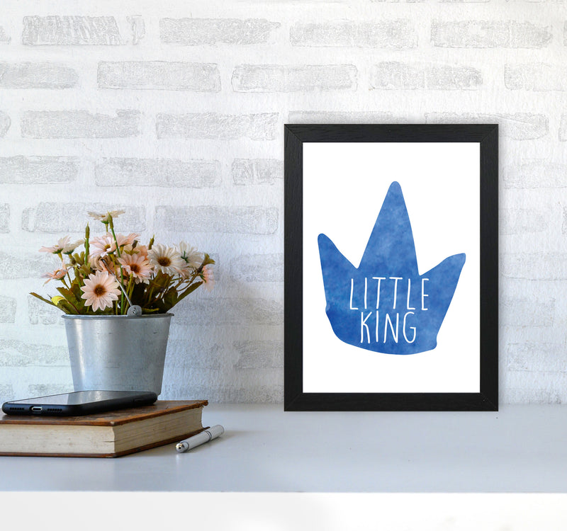 Little King Blue Crown Watercolour Modern Print A4 White Frame