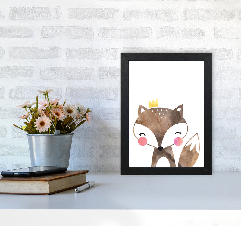 Scandi Brown Fox Watercolour Framed Nursey Wall Art Print A4 White Frame