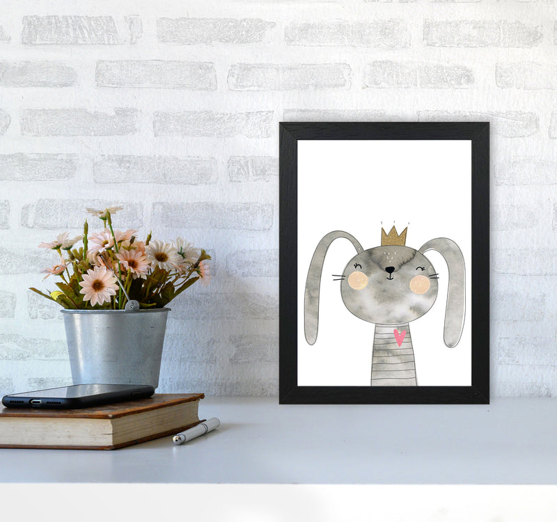 Scandi Grey Bunny Watercolour Framed Nursey Wall Art Print A4 White Frame