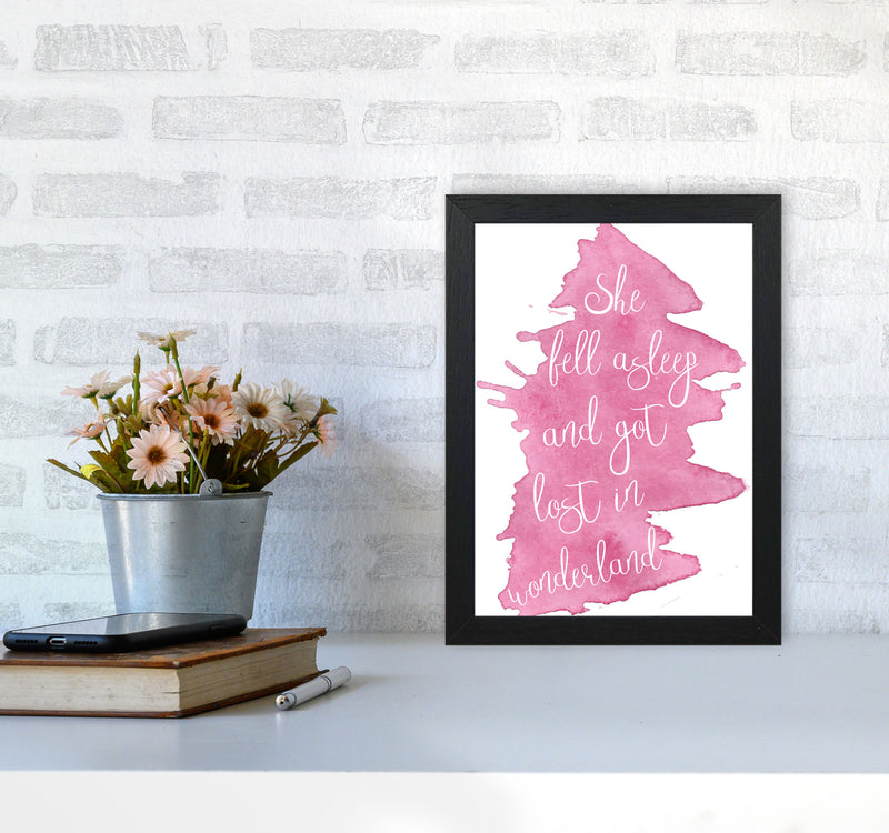 Wonderland Pink Watercolour Modern Print A4 White Frame