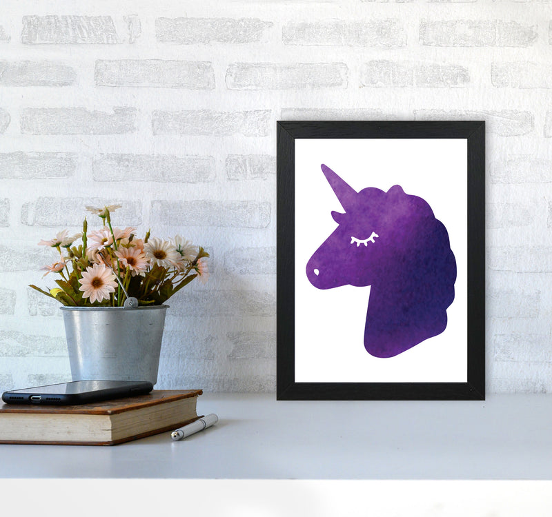 Unicorn Purple Silhouette Watercolour Modern Print A4 White Frame