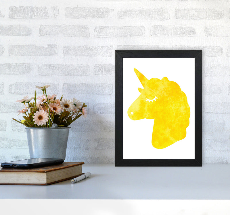 Unicorn Yellow Silhouette Watercolour Modern Print A4 White Frame