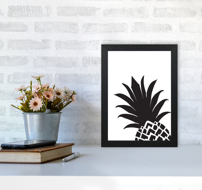 Black Pineapple 1 Modern Print, Framed Kitchen Wall Art A4 White Frame