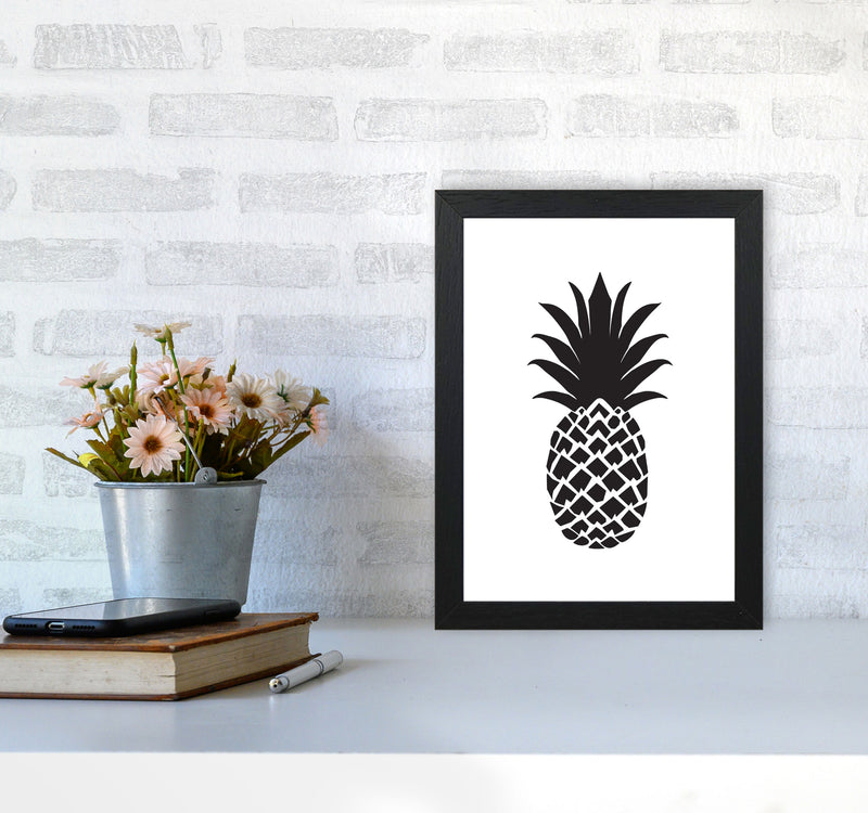 Black Pineapple 2 Modern Print, Framed Kitchen Wall Art A4 White Frame