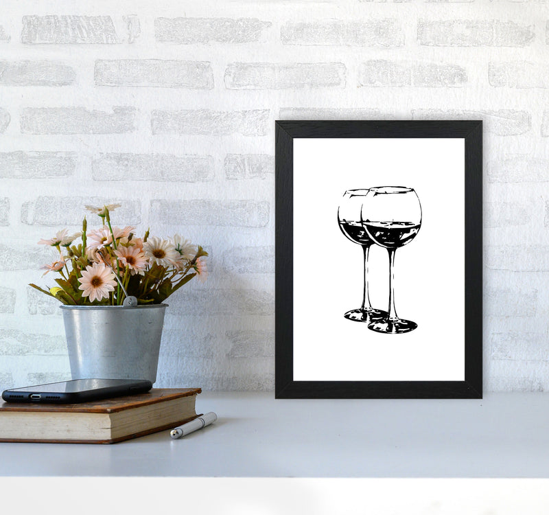 Black Wine Glasses Modern Print, Framed Kitchen Wall Art A4 White Frame