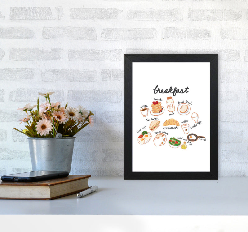 Breakfast Collection Portrait Modern Print, Framed Kitchen Wall Art A4 White Frame