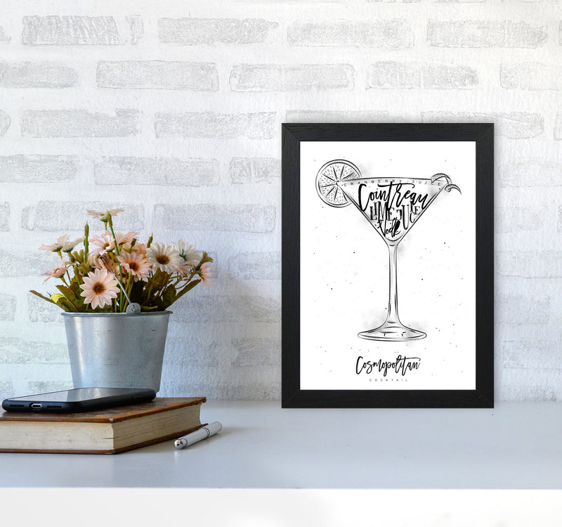 Cosmopolitan Cocktail Modern Print, Framed Kitchen Wall Art A4 White Frame