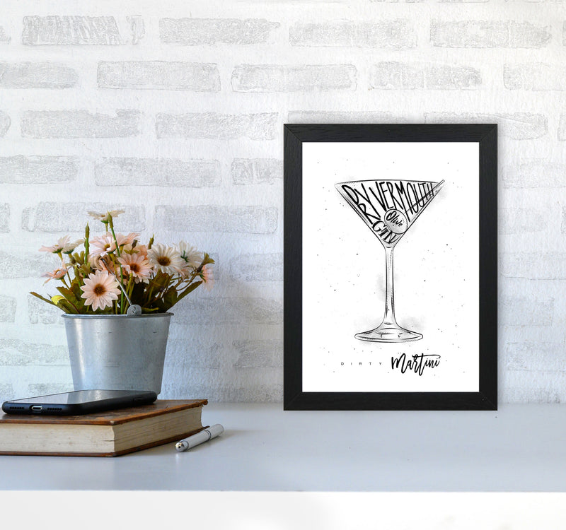Dirty Martini Cocktail Modern Print, Framed Kitchen Wall Art A4 White Frame