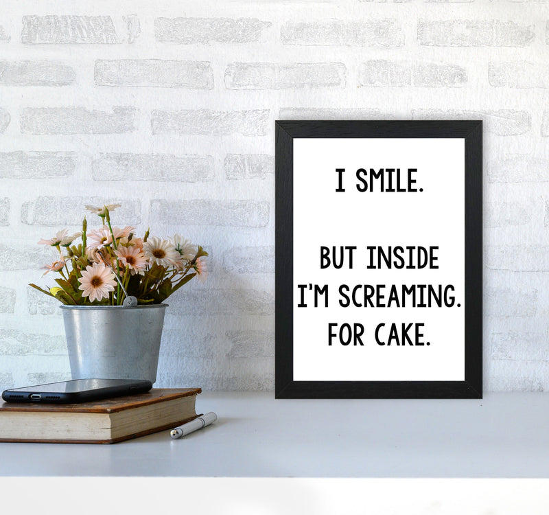Screaming For Cake Modern Print, Framed Kitchen Wall Art A4 White Frame