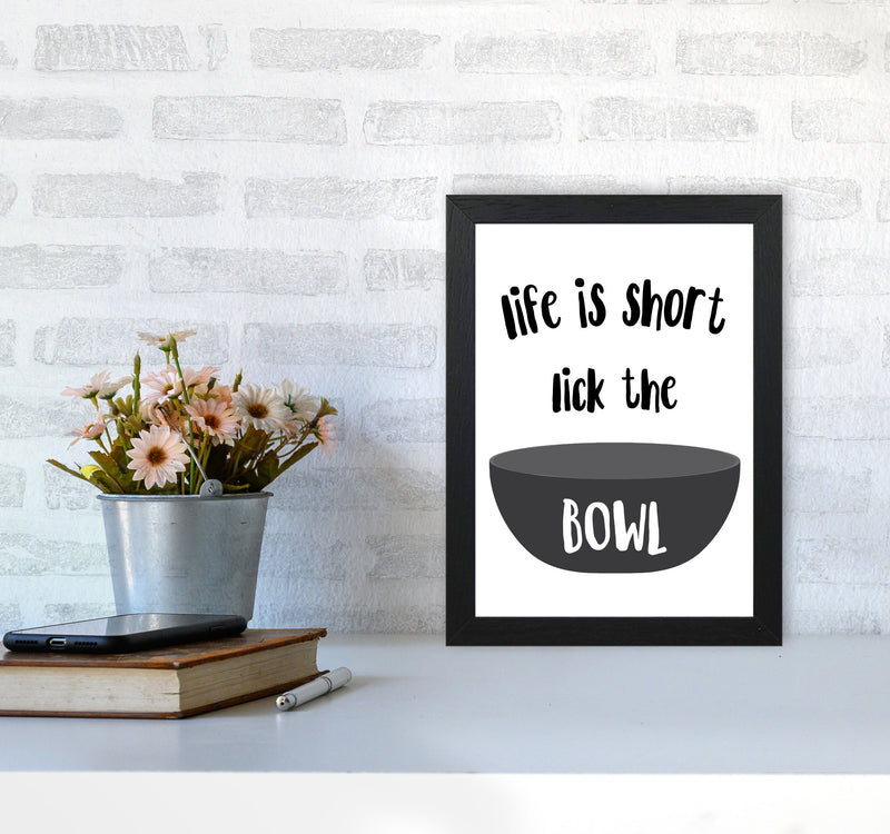 Lick The Bowl Modern Print, Framed Kitchen Wall Art A4 White Frame