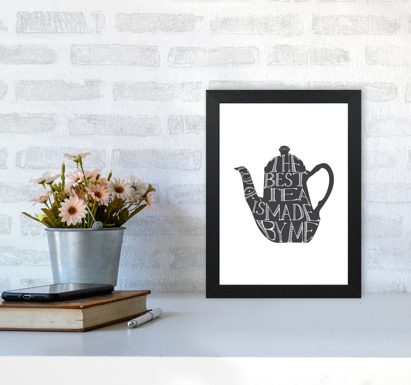 Tea Pot Portrait Modern Print, Framed Kitchen Wall Art A4 White Frame