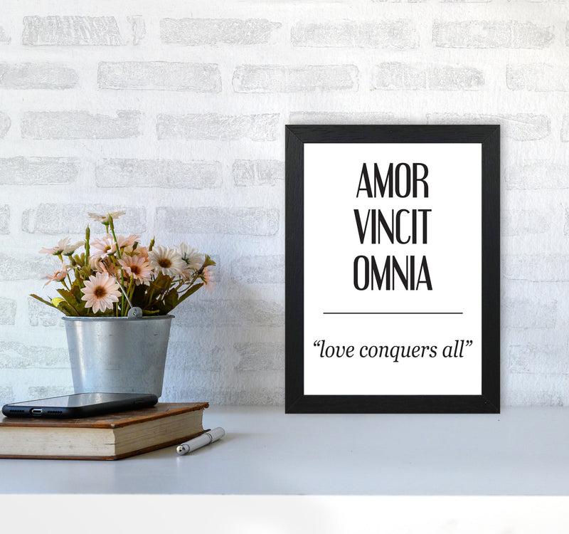 Amor Vincit Omnia Framed Typography Wall Art Print A4 White Frame