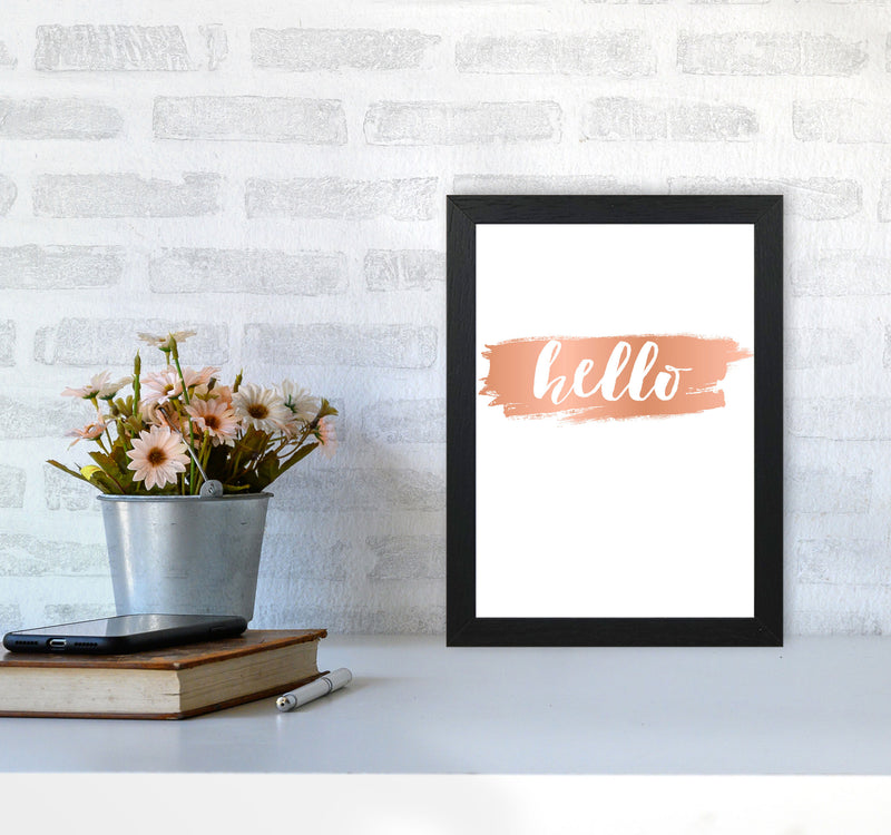 Hello Rose Gold Framed Typography Wall Art Print A4 White Frame