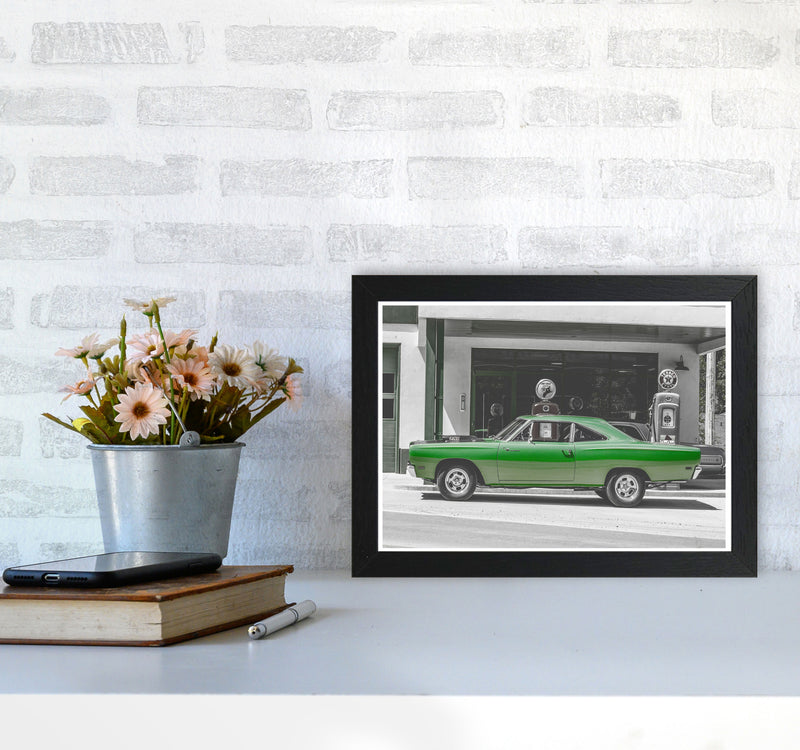 Green Car Modern Print A4 White Frame
