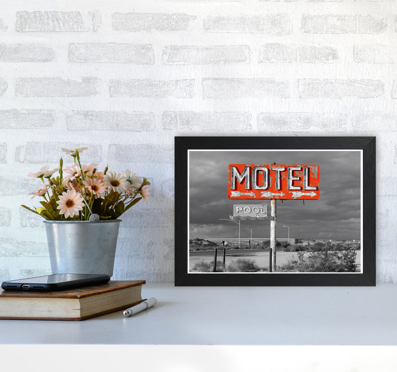 Red Motel Sign Modern Print A4 White Frame