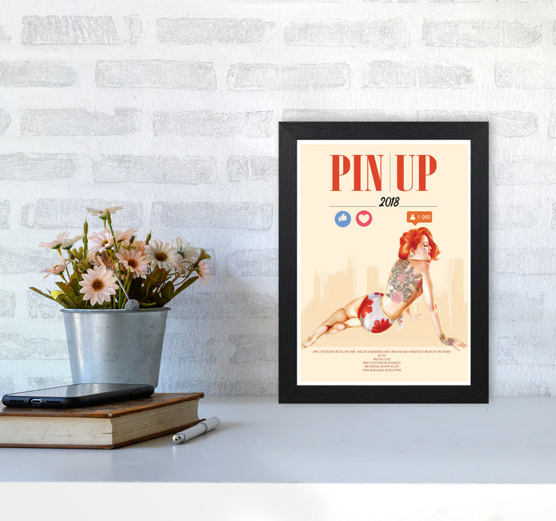Redhead Pin Up Girl Modern Print A4 White Frame