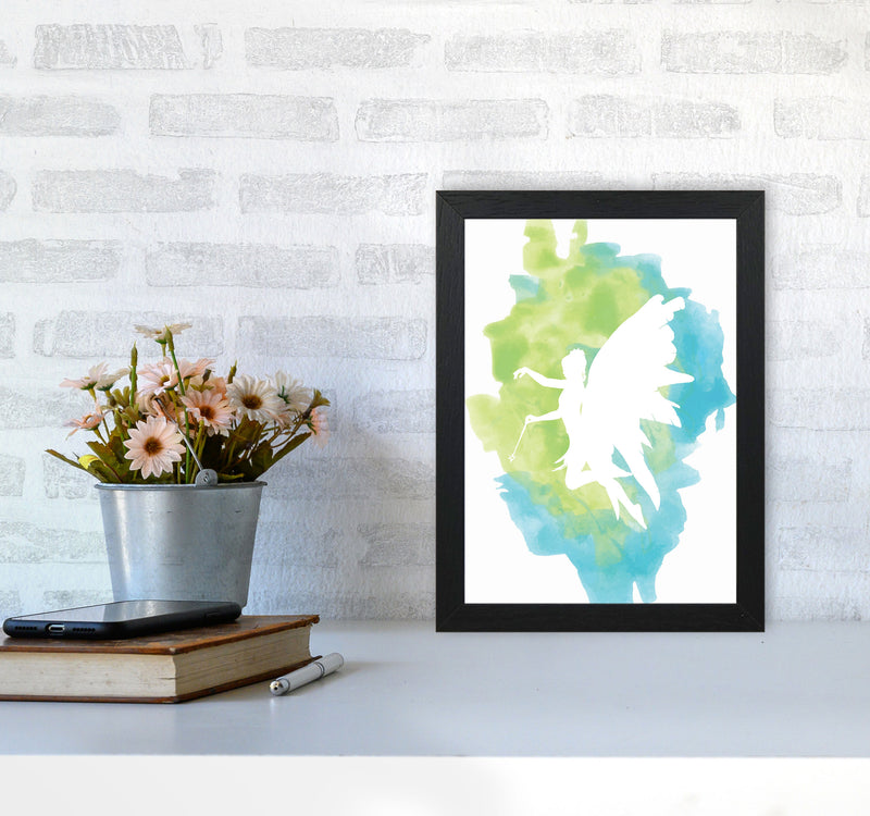 Fairy Turquoise Multi Watercolour Modern Print A4 White Frame