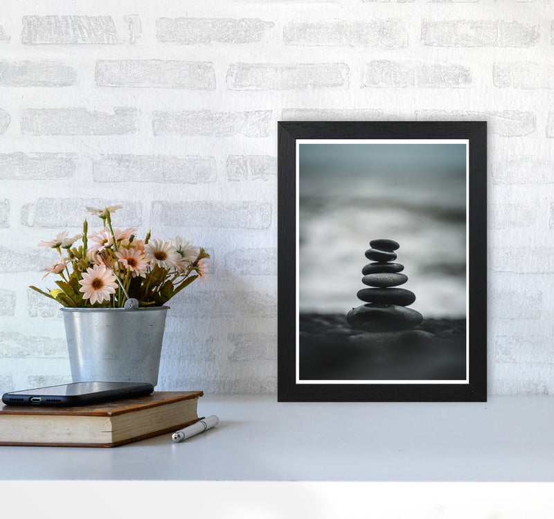 Black Pebble Stack Modern Print, Framed Botanical & Nature Art Print A4 White Frame