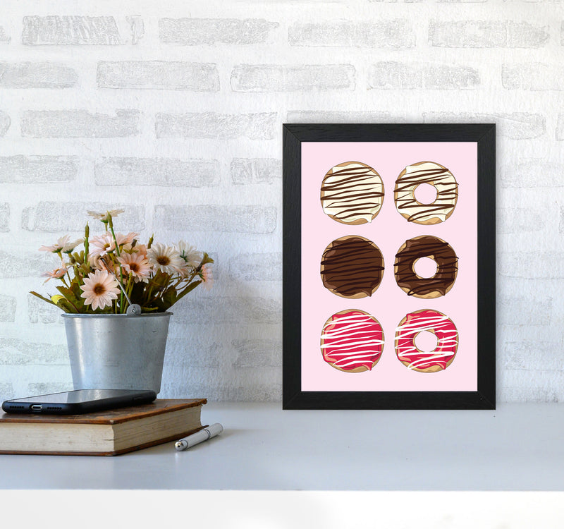 Donuts Pink Modern Print, Framed Kitchen Wall Art A4 White Frame