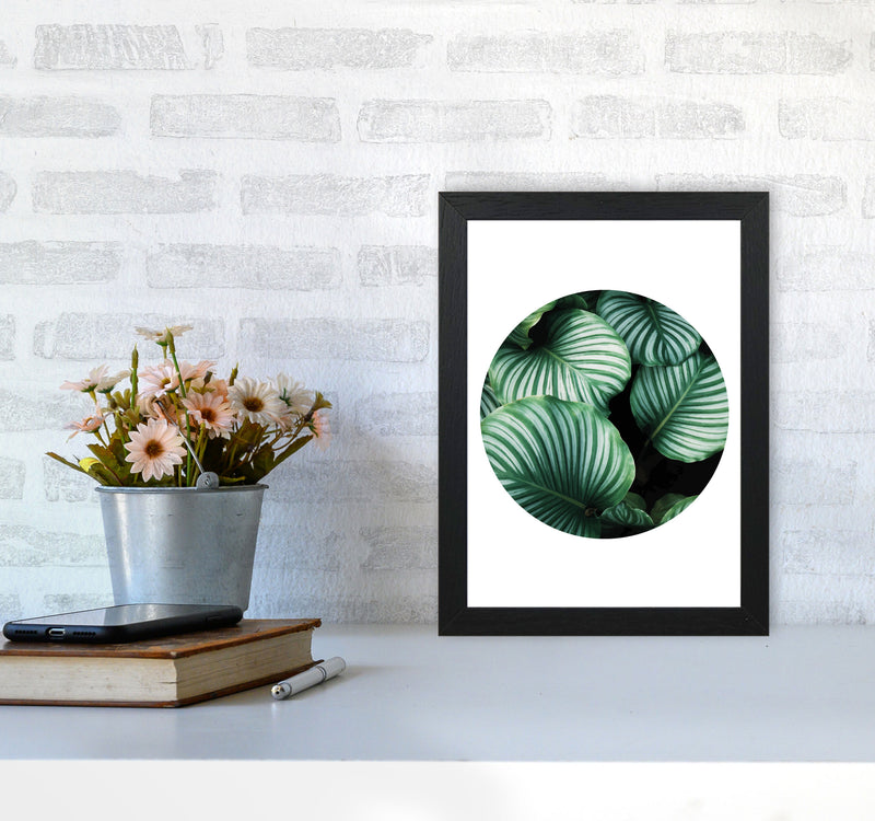 Green Leaves Circle Modern Print, Framed Botanical & Nature Art Print A4 White Frame