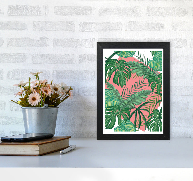 Abstract Leaves With Pink Background Modern Print, Framed Botanical Nature Art A4 White Frame