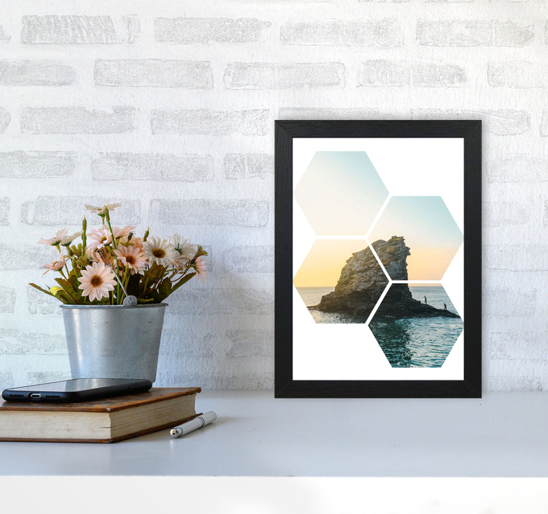Abstract Hex Island And Sea Modern Print A4 White Frame