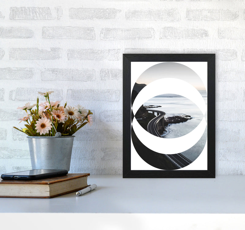 Black Road Oval Modern Print, Framed Botanical & Nature Art Print A4 White Frame