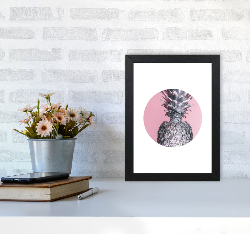 Pineapple Pink Circle Modern Print A4 White Frame