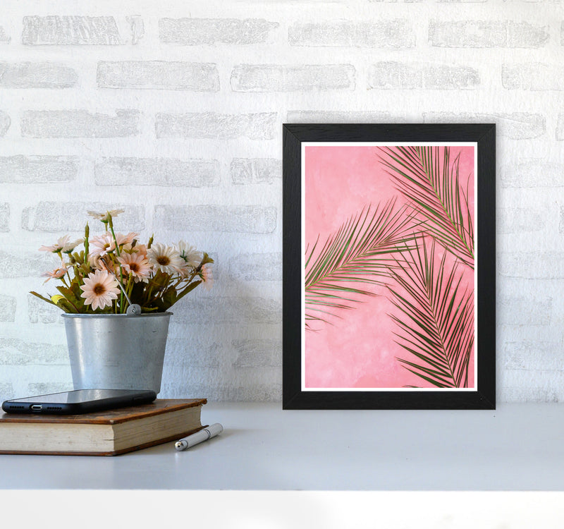 Pink Palm Leaves Modern Print, Framed Botanical & Nature Art Print A4 White Frame