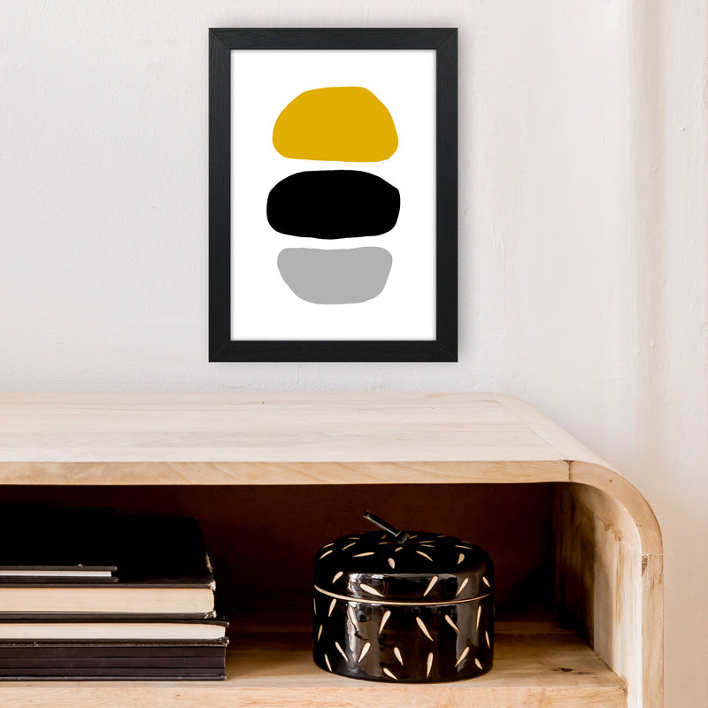 Mustard And Black Abstract Stones 2 Art Print by Pixy Paper A4 White Frame