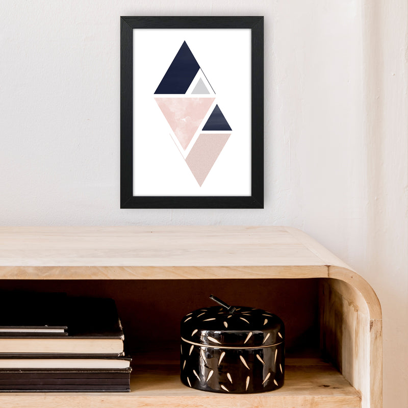 Navy And Marble Pink 3 Art Print by Pixy Paper A4 White Frame