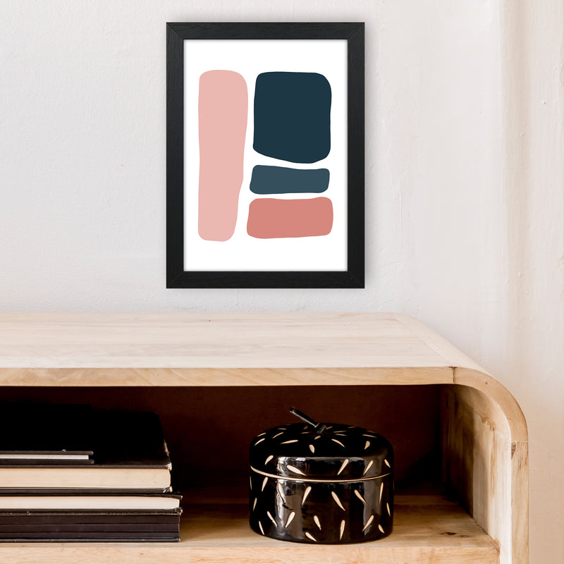 Pink And Navy Abstract Stones 3 Art Print by Pixy Paper A4 White Frame