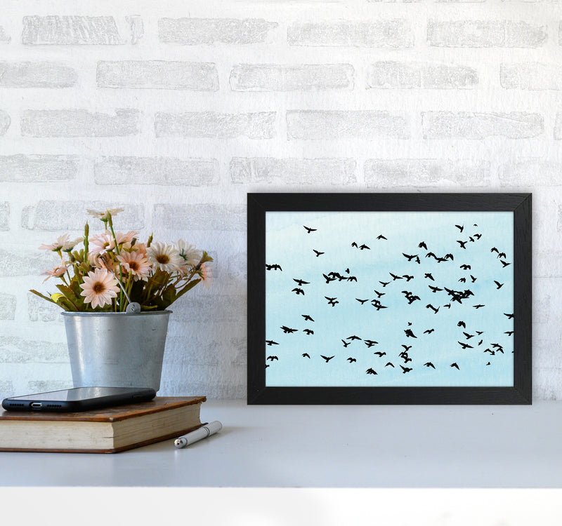 Flock Of Birds Landscape Blue Sky Art Print by Pixy Paper A4 White Frame