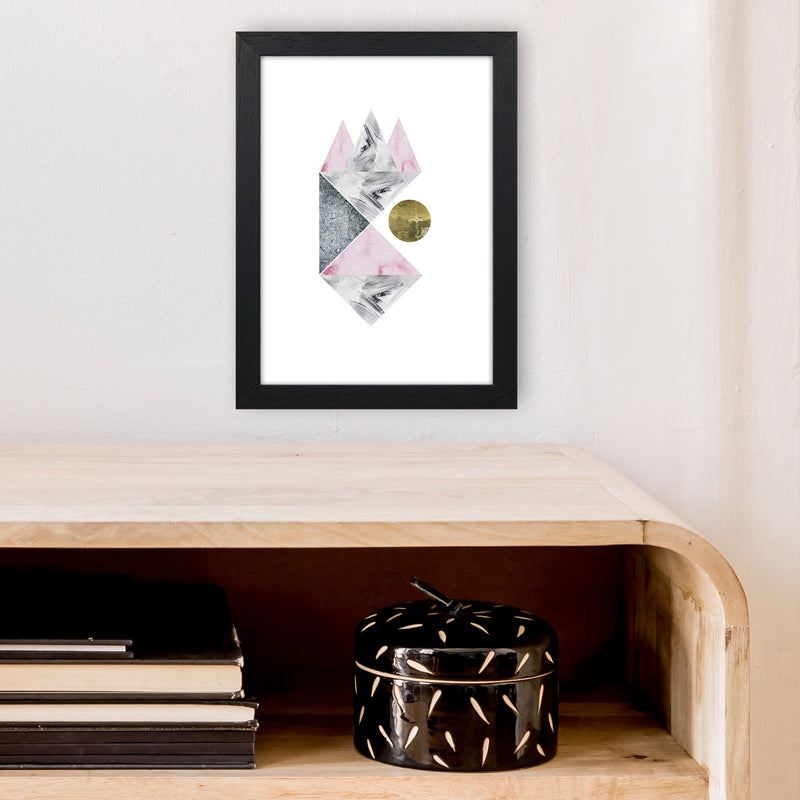 Luna Side Moon Pink And Grey Triangles Abstract  Art Print by Pixy Paper A4 White Frame