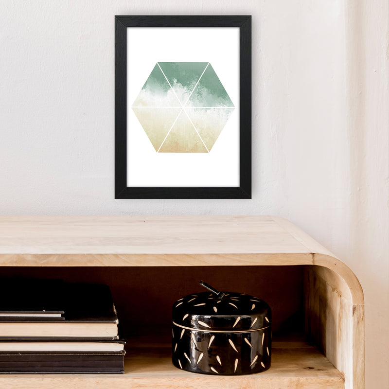 Green And Beige Watercolour Hexagon Abstract  Art Print by Pixy Paper A4 White Frame