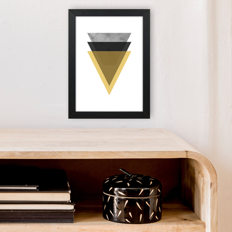 Geometric Mustard And Black Triangles  Art Print by Pixy Paper A4 White Frame