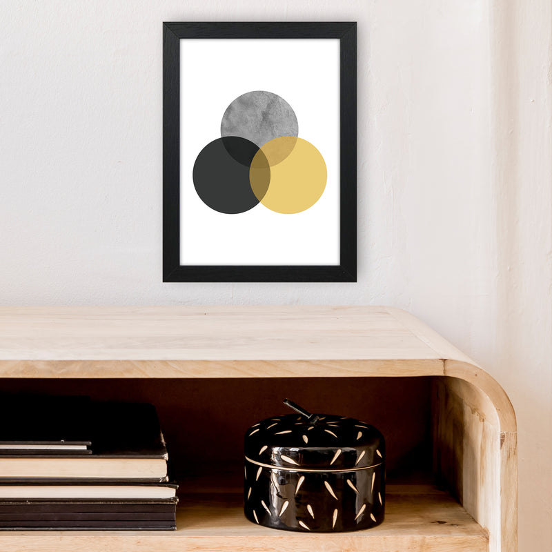 Geometric Mustard And Black Circles  Art Print by Pixy Paper A4 White Frame