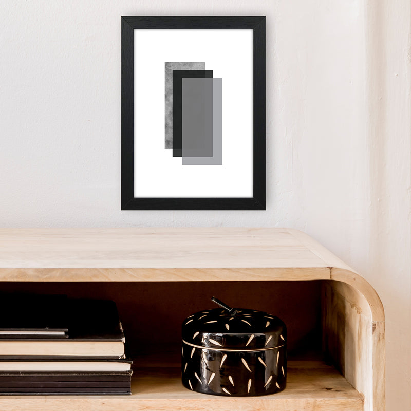 Geometric Grey And Black Rectangles  Art Print by Pixy Paper A4 White Frame