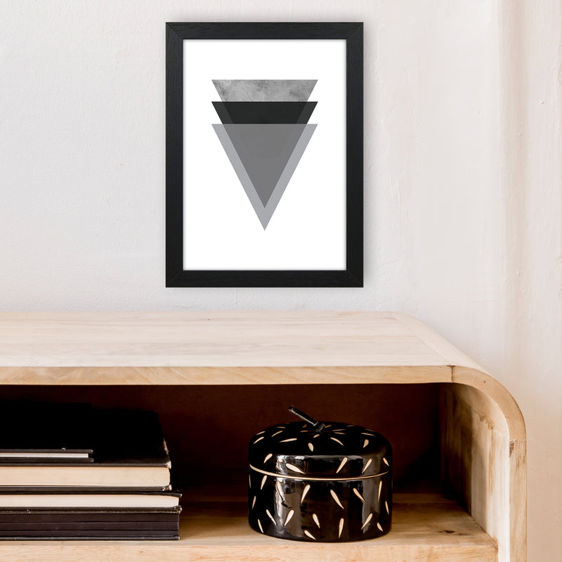 Geometric Grey And Black Triangles  Art Print by Pixy Paper A4 White Frame