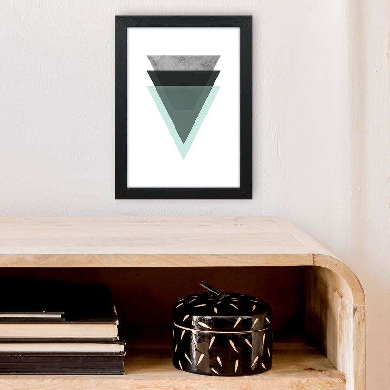 Geometric Mint And Black Triangles  Art Print by Pixy Paper A4 White Frame