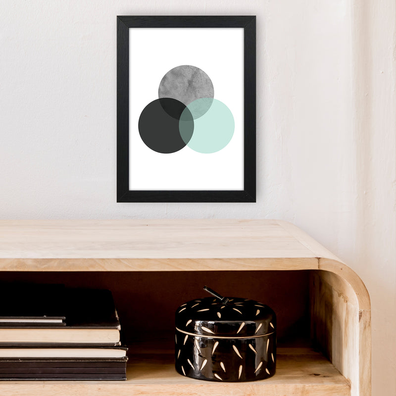 Geometric Mint And Black Circles  Art Print by Pixy Paper A4 White Frame