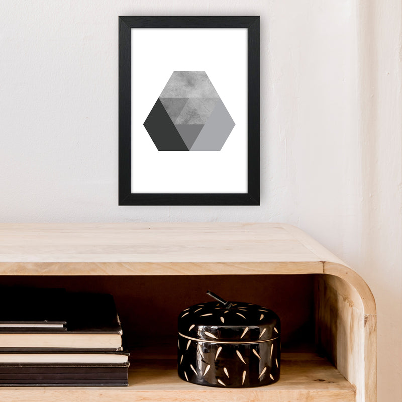 Geometric Grey And Black Hexagon  Art Print by Pixy Paper A4 White Frame