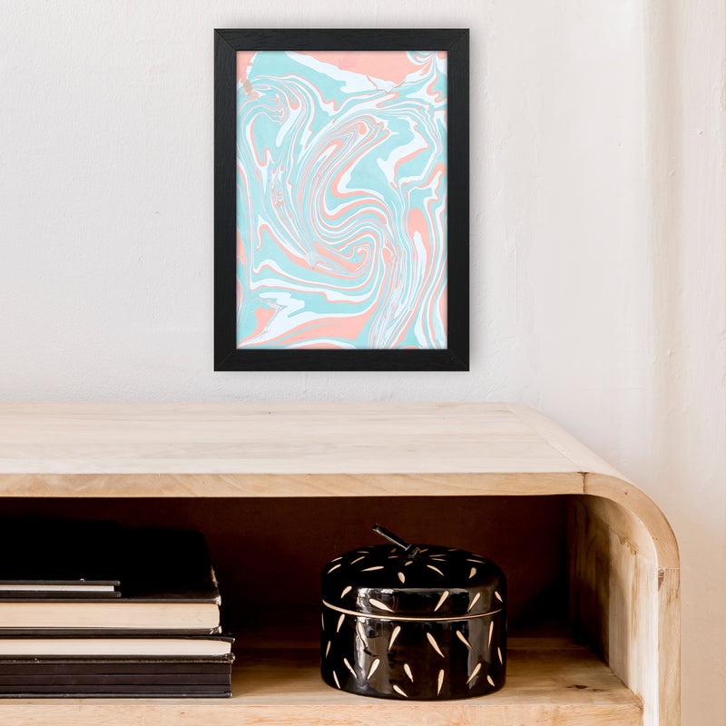 Liquid Mix Turquoise And Salmon  Art Print by Pixy Paper A4 White Frame