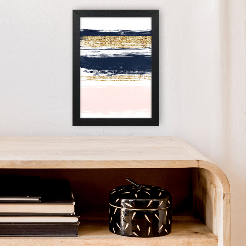 Lux Navy And Pink Paint Stripes  Art Print by Pixy Paper A4 White Frame