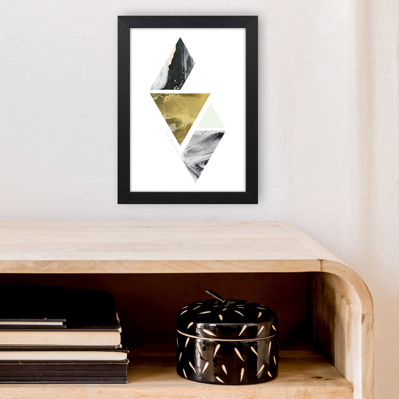 Green Marble Triangles Abstract  Art Print by Pixy Paper A4 White Frame