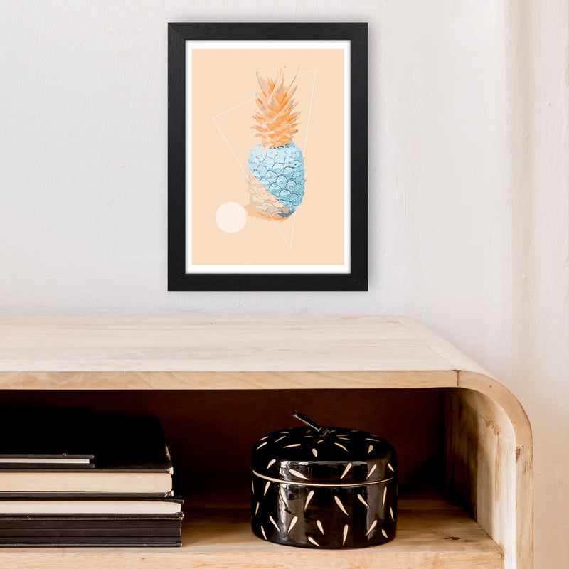 Pineapple In Blue With Peach  Art Print by Pixy Paper A4 White Frame