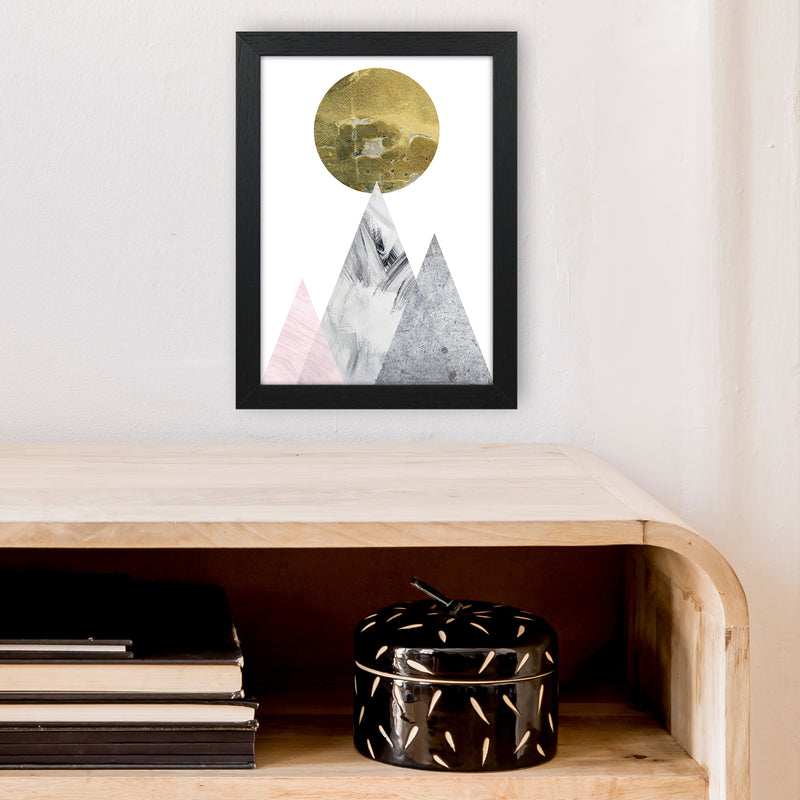 Luna Gold Moon And Mountains  Art Print by Pixy Paper A4 White Frame