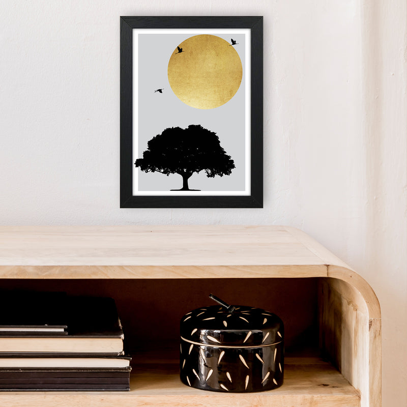 Gold Sun And Tree Abstract  Art Print by Pixy Paper A4 White Frame