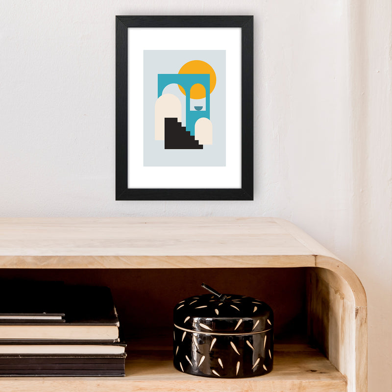 Mita Teal Stairs To Sun N5  Art Print by Pixy Paper A4 White Frame